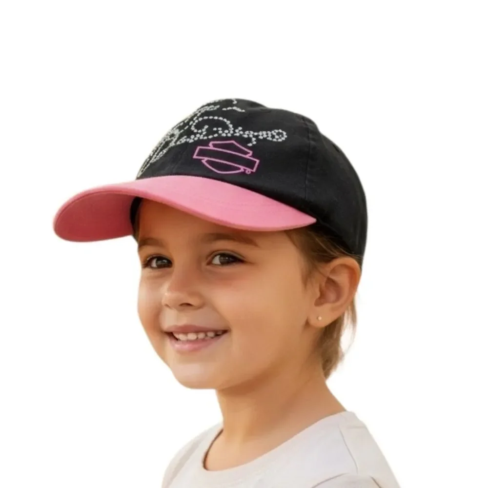 Harley-Davidson Toddler Black and Pink Rhinestone Cap